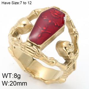 Halloween resin coffin vampire skull Gold Ring - KR52409-K