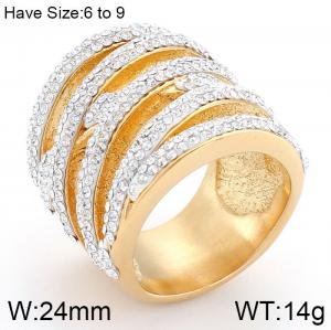 Stainless Steel Stone&Crystal Ring - KR53413-K