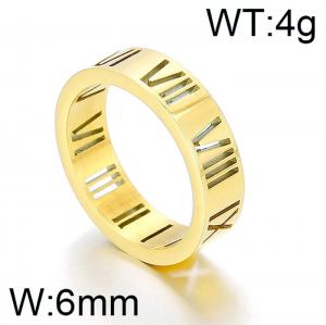 Golden titanium steel hollowed out Roman numeral women's ring Gold-plating Ring - KR92461-K