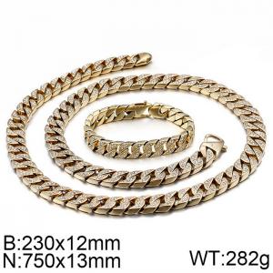 Hip hop domineering diamond inlaid large gold chain Cuban chain men's necklace - KS102416-BD