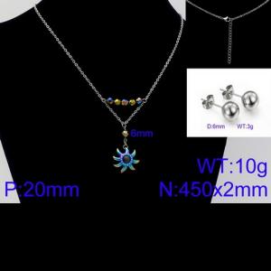Women Stainless Steel Jewelry Set with 450mm Black Stamen Rainbow Color Petals Flower Pendant Necklace &Earrings - KS105644-Z
