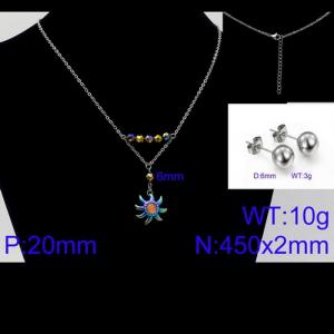 Women Stainless Steel Jewelry Set with 450mm Oragne Stamen Rainbow Color Petals Flower Pendant Necklace &Earrings - KS105655-Z