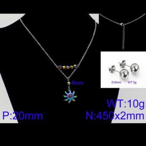Women Stainless Steel Jewelry Set with 450mm Purple Stamen Rainbow Color Petals Flower Pendant Necklace &Earrings - KS105656-Z