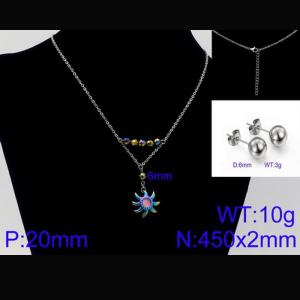 Women Stainless Steel Jewelry Set with 450mm Pink Stamen Rainbow Color Petals Flower Pendant Necklace &Earrings - KS105657-Z