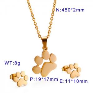 Golden Animal Bear's Feet Women's Feet Earrings Necklace Set - KS106183-K