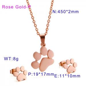 Rose Gold Animal Bear's Feet Women's Feet Earrings Necklace Set - KS106186-K