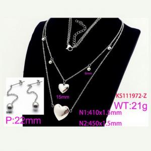 Women Stainless Steel 450mm Necklace&Earrings Jewelry Set with Love Heart Charms - KS111972-Z