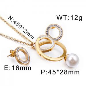 Gold Zircon Clay Pearl Circle Ladies Set - KS114073-KSP