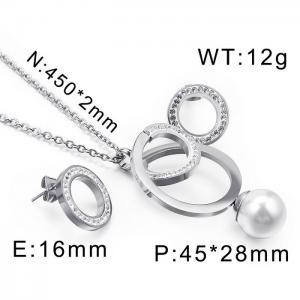 Steel Zircon Clay Pearl Circle Ladies Set - KS114074-KSP