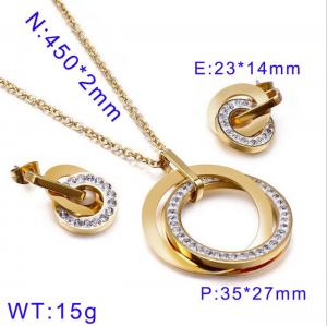 Zircon Clay Round Earrings Pendant Gold Women's Set - KS114076-KSP