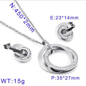 Zircon Clay Round Earrings Pendant Steel Women's Set - KS114077-KSP