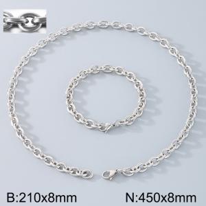 Stainless Steel 450x8mm Necklace 200x8mm Bracelet Silver Color Lobster Clasp O Chain Jewelry Sets For Women Men - KS114465-Z