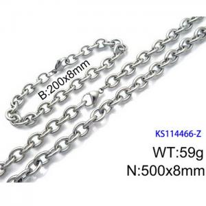 Stainless Steel 500x8mm Necklace 200x8mm Bracelet Silver Color Lobster Clasp O Chain Jewelry Sets For Women Men - KS114466-Z