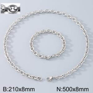 Stainless Steel 500x8mm Necklace 200x8mm Bracelet Silver Color Lobster Clasp O Chain Jewelry Sets For Women Men - KS114466-Z