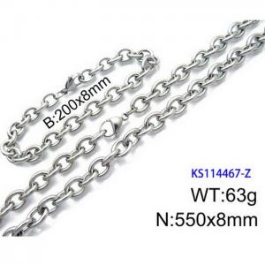 Stainless Steel 550x8mm Necklace 200x8mm Bracelet Silver Color Lobster Clasp O Chain Jewelry Sets For Women Men - KS114467-Z