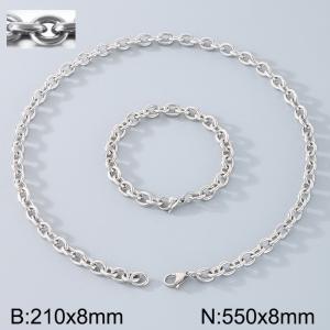 Stainless Steel 550x8mm Necklace 200x8mm Bracelet Silver Color Lobster Clasp O Chain Jewelry Sets For Women Men - KS114467-Z