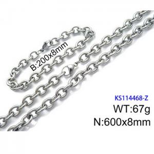 Stainless Steel 600x8mm Necklace 200x8mm Bracelet Silver Color Lobster Clasp O Chain Jewelry Sets For Women Men - KS114468-Z