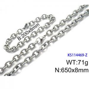 Stainless Steel 650x8mm Necklace 200x8mm Bracelet Silver Color Lobster Clasp O Chain Jewelry Sets For Women Men - KS114469-Z