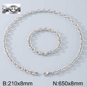 Stainless Steel 650x8mm Necklace 200x8mm Bracelet Silver Color Lobster Clasp O Chain Jewelry Sets For Women Men - KS114469-Z