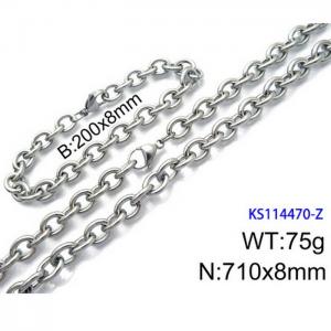 Stainless Steel 710x8mm Necklace 200x8mm Bracelet Silver Color Lobster Clasp O Chain Jewelry Sets For Women Men - KS114470-Z