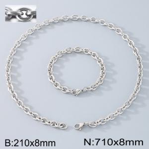 Stainless Steel 710x8mm Necklace 200x8mm Bracelet Silver Color Lobster Clasp O Chain Jewelry Sets For Women Men - KS114470-Z