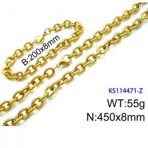 Stainless Steel 450x8mm Necklace 200x8mm Bracelet Gold Color Lobster Clasp O Chain Jewelry Sets For Women Men - KS114471-Z