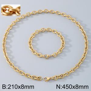 Stainless Steel 450x8mm Necklace 200x8mm Bracelet Gold Color Lobster Clasp O Chain Jewelry Sets For Women Men - KS114471-Z