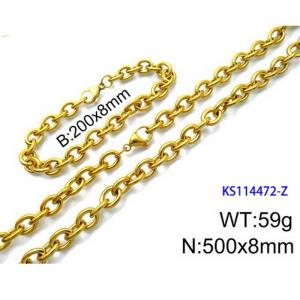 Stainless Steel 500x8mm Necklace 200x8mm Bracelet Gold Color Lobster Clasp O Chain Jewelry Sets For Women Men - KS114472-Z