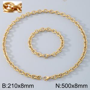 Stainless Steel 500x8mm Necklace 200x8mm Bracelet Gold Color Lobster Clasp O Chain Jewelry Sets For Women Men - KS114472-Z