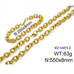 Stainless Steel 550x8mm Necklace 200x8mm Bracelet Gold Color Lobster Clasp O Chain Jewelry Sets For Women Men - KS114473-Z