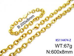 Stainless Steel 600x8mm Necklace 200x8mm Bracelet Gold Color Lobster Clasp O Chain Jewelry Sets For Women Men - KS114474-Z