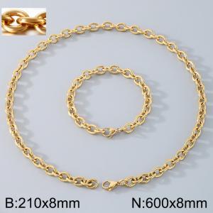 Stainless Steel 600x8mm Necklace 200x8mm Bracelet Gold Color Lobster Clasp O Chain Jewelry Sets For Women Men - KS114474-Z