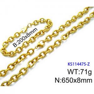Stainless Steel 650x8mm Necklace 200x8mm Bracelet Gold Color Lobster Clasp O Chain Jewelry Sets For Women Men - KS114475-Z