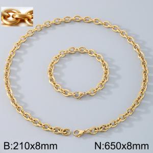 Stainless Steel 650x8mm Necklace 200x8mm Bracelet Gold Color Lobster Clasp O Chain Jewelry Sets For Women Men - KS114475-Z