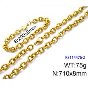 Stainless Steel 710x8mm Necklace 200x8mm Bracelet Gold Color Lobster Clasp O Chain Jewelry Sets For Women Men - KS114476-Z