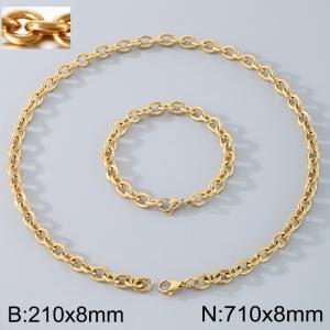 Stainless Steel 710x8mm Necklace 200x8mm Bracelet Gold Color Lobster Clasp O Chain Jewelry Sets For Women Men - KS114476-Z