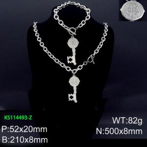 Europe And America Heart Lock Key Pendant Bracelet Necklace Stainless Steel Jewelry Set - KS114493-Z