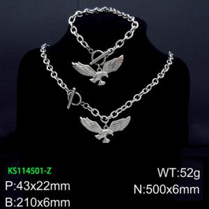 The Eagle Expanded Its Wings Bracelet Necklace Stainless Steel Jewelry Set - KS114501-Z