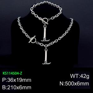 Europe And America Hammer Bracelet Necklace OT Lock Stainless Steel Jewelry Set - KS114504-Z