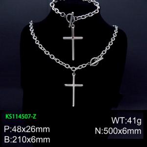Europe And America Cross Bracelet Necklace OT Lock Stainless Steel Jewelry Set - KS114507-Z