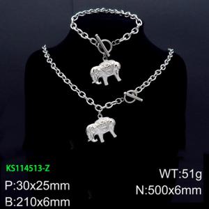 Europe And America Elephant Pendant Bracelet Necklace OT Lock Stainless Steel Jewelry Set - KS114513-Z