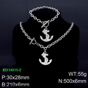 Europe And America Anchor Pendant Bracelet Necklace OT Lock Stainless Steel Jewelry Set - KS114515-Z