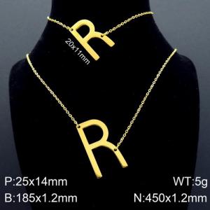 Gold Letter R Bracelet Necklace Women's O-shaped Chain Set - KS116535-K