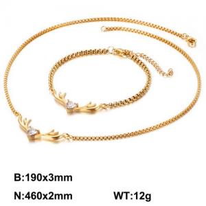 Heart Zircon Elk Christmas Pearl Chain Women's Bracelet Necklace Set - KS118110-Z