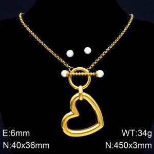 Fashionable and exaggerated heart-shaped personality, versatile hollowed out love women's necklace and earring set - KS119900-KFC
