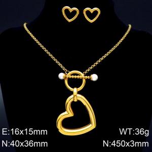 Fashionable and exaggerated heart-shaped personality, versatile hollowed out love women's necklace and earring set - KS119901-KFC
