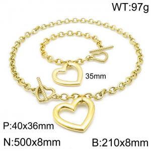 European and American fashion stainless steel hip hop love titanium steel pendant bracelet necklace jewelry set - KS138371-Z