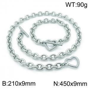 Simple style stainless steel cross chain men and women's heart buckle bracelet necklace accessories set - KS138380-Z