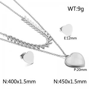 Fashion double-layer chain wheat ear chain heart-shaped shell set - KS139727-KLX