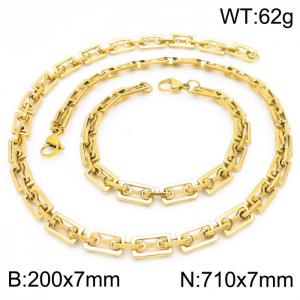 7mm=20cm，71cm=Handmade stainless steel rectangular inner buckle small bone chain geometric fashionista DIY neutral aureate jewelry sets - KS192225-Z